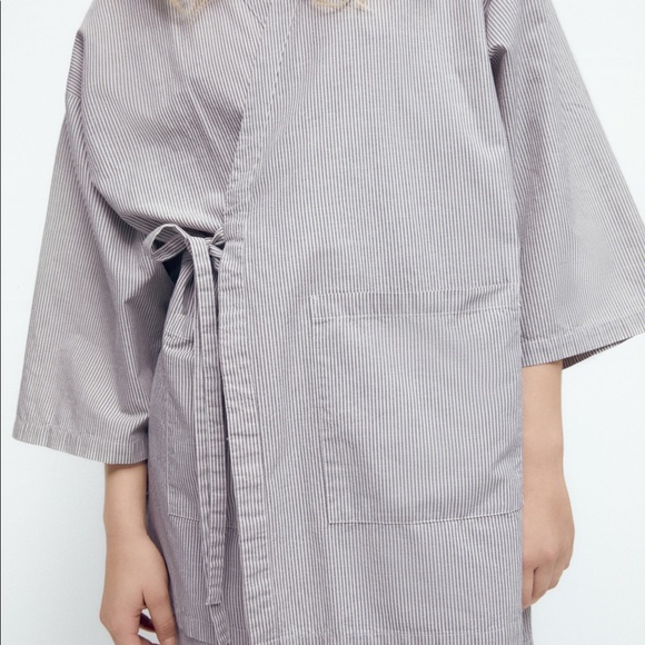 ❤️ - {Zara} Striped Belted Kimono Cotton and Linen Blend  NO TAG - Picture 11 of 12